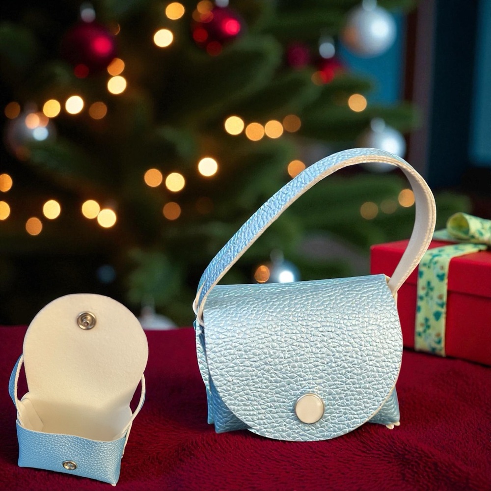 Metallic Light Blue Mini Bag Set – AirPod Holder + Card/Change Wallet